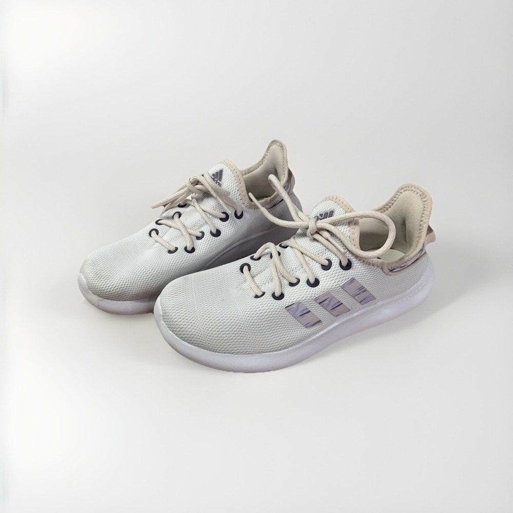 Adidas Girls Running Shoes Ivory Beige Comfort Cushion Sneakers Size 3 NWO‎ Box